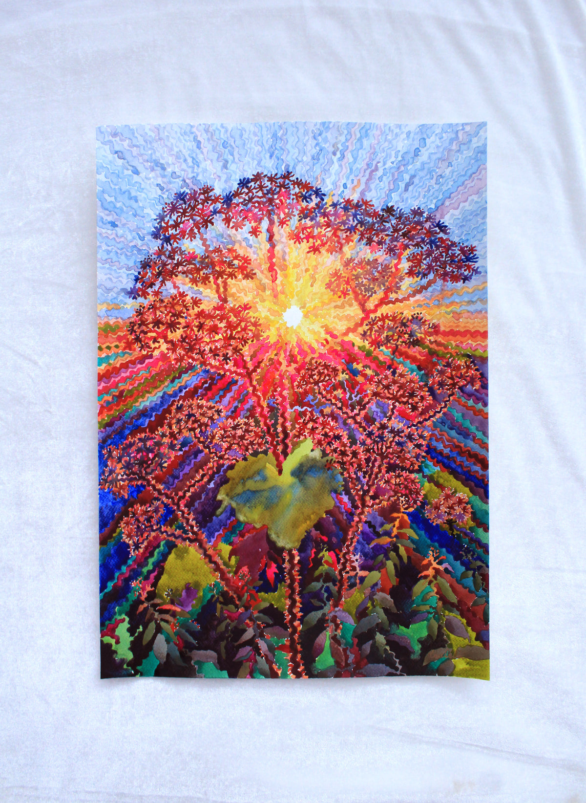 Hogweed in the Field Watercolor Painting by Tanbelia