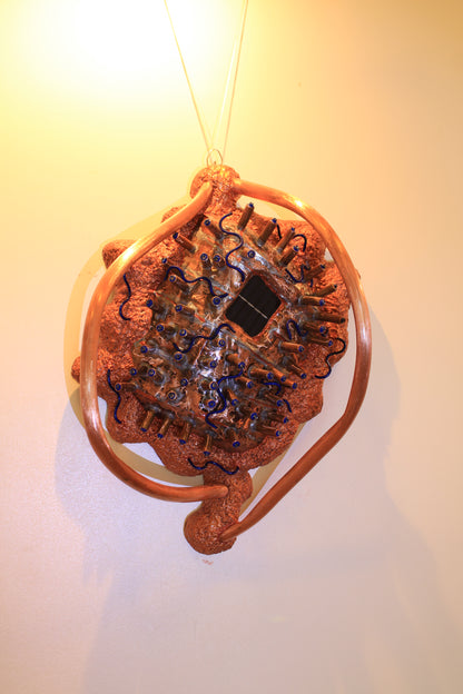 Sunny Dandelion - Copper Wall Sculpture with Solar Battery Light by Tanbelia