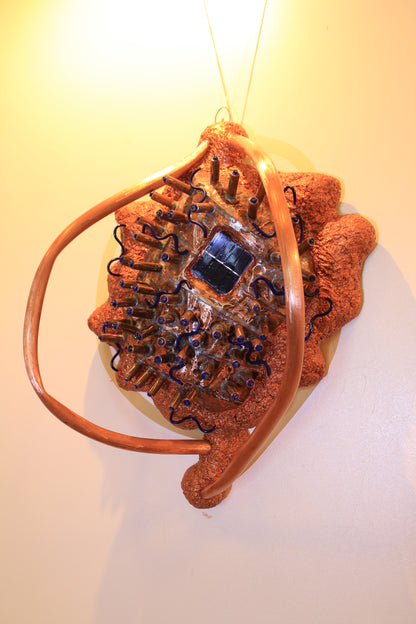 Sunny Dandelion - Copper Wall Sculpture with Solar Battery Light by Tanbelia