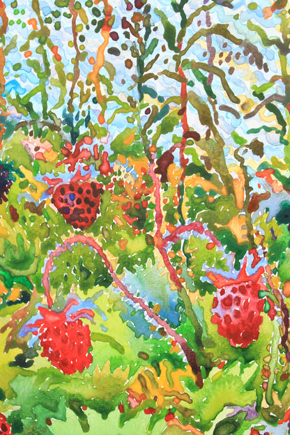 Wild Strawberry Watercolor Original Framed Painting by Tanbelia