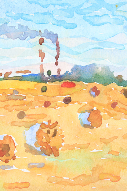 Bale of Hay Watercolor Original Painting by Tanbelia