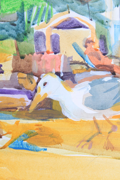 Seagull on the Beach Watercolor Painting by Tanbelia