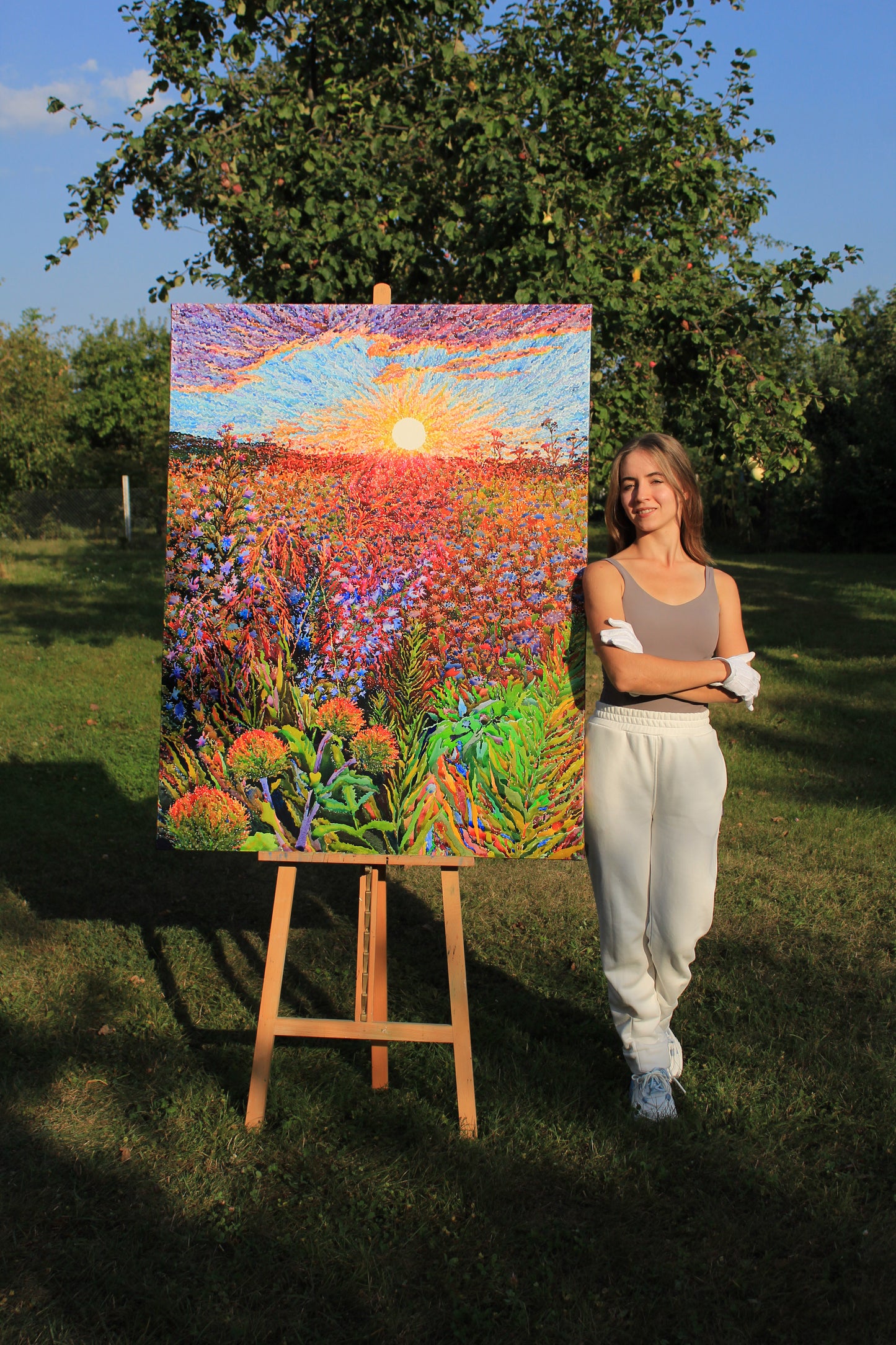 Extra Large Buckwheat Field Watercolor Painting by Tanbelia