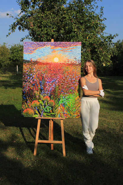 Extra Large Buckwheat Field Watercolor Painting by Tanbelia