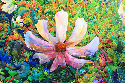 Extra Large Cosmeia Flowers Watercolor Original Painting by Tanbelia