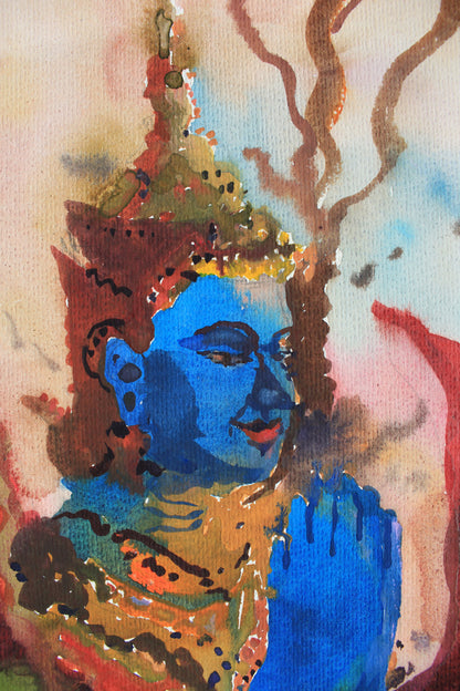 Blue Buddha Painting, Buddha Wall Art Painting, Watercolor Portrait Wall Art, Religious Art by Tanbelia