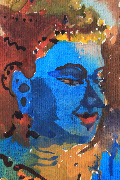 Blue Buddha Painting, Buddha Wall Art Painting, Watercolor Portrait Wall Art, Religious Art by Tanbelia