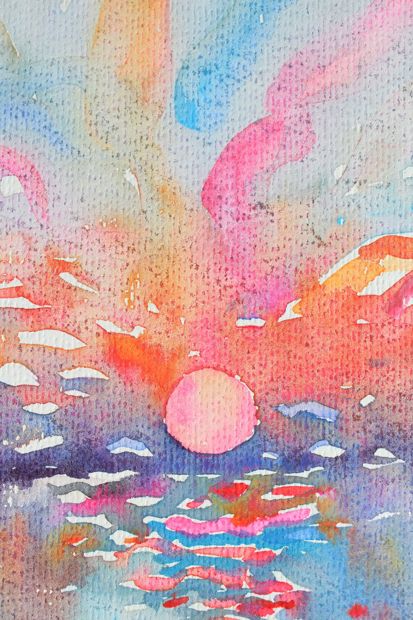 Sunset on the Mekong River Watercolor Original Painting by Tanbelia