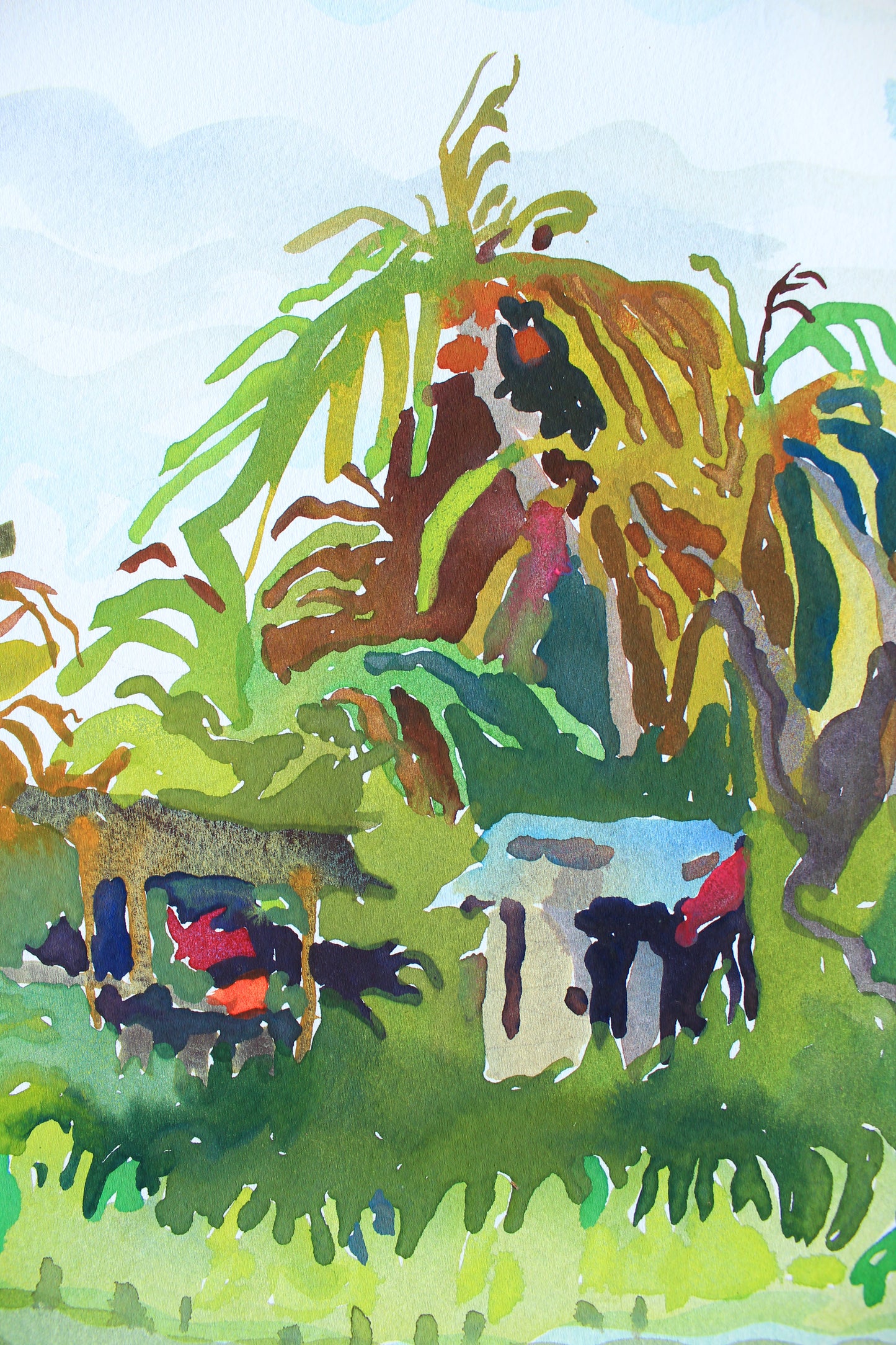 Ceking Rice Terrace in Ubud in Bali Watercolor Original Artwork by Tanbelia