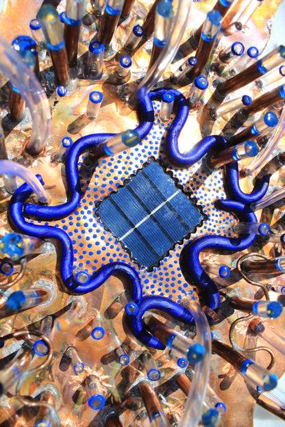 The Weed - Abstract Copper Sculpture with Solar Battery Light by Tanbelia