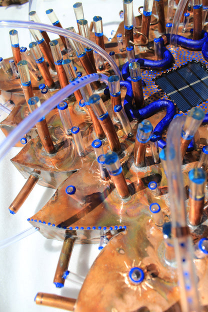 The Weed - Abstract Copper Sculpture with Solar Battery Light by Tanbelia