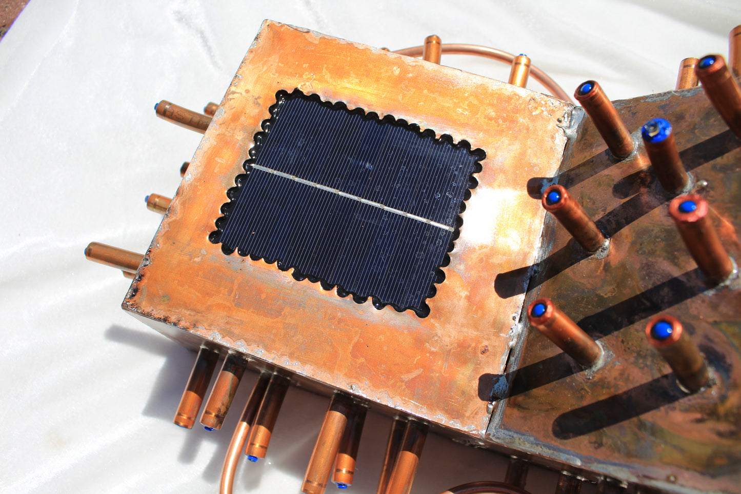 The Reed - Abstract Copper Sculpture with Solar Battery Light by Tanbelia