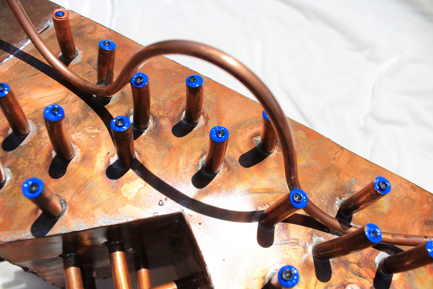 The Reed - Abstract Copper Sculpture with Solar Battery Light by Tanbelia