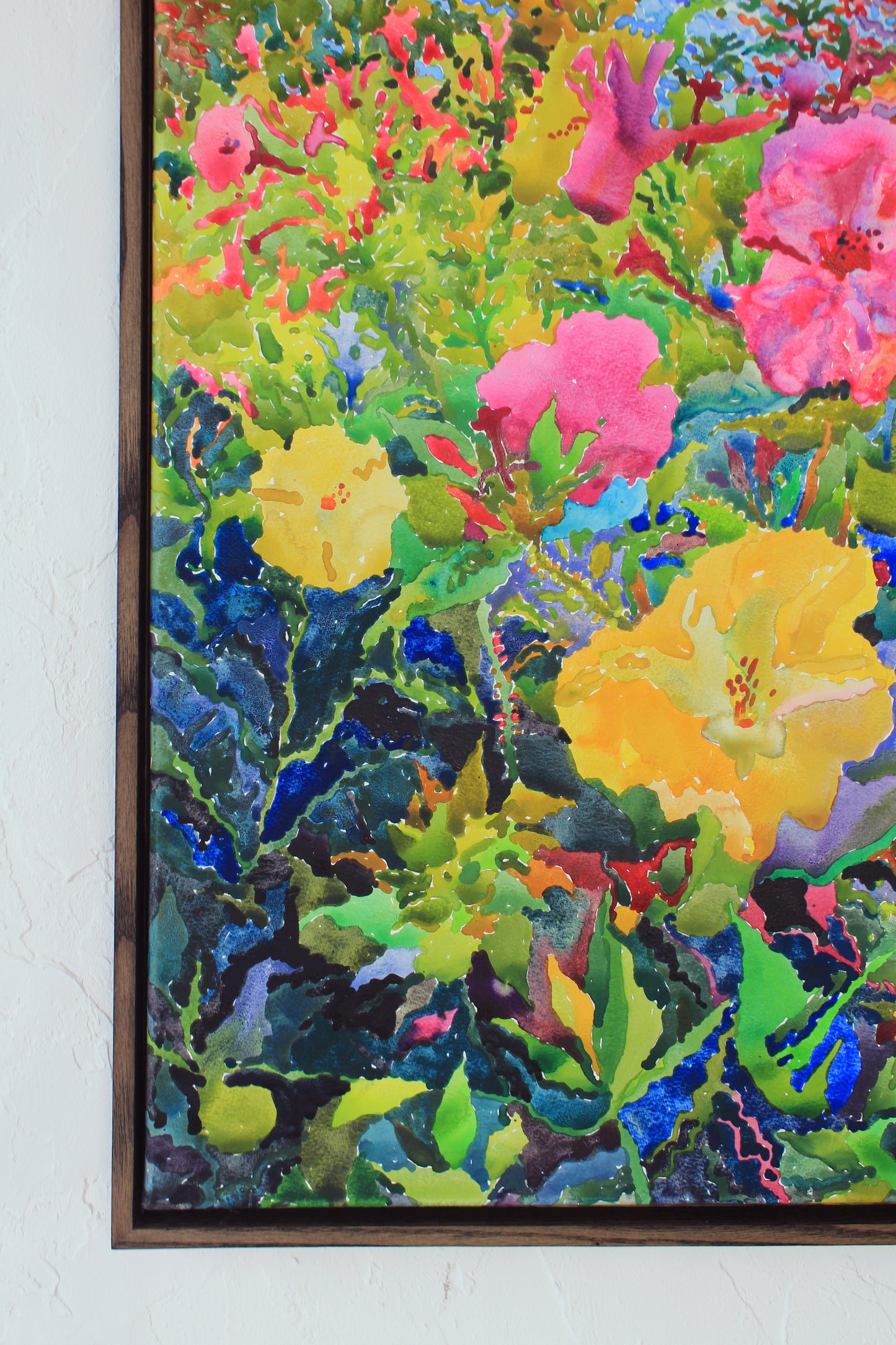 Mirabilis Flowers Watercolor Original Framed Painting by Tanbelia