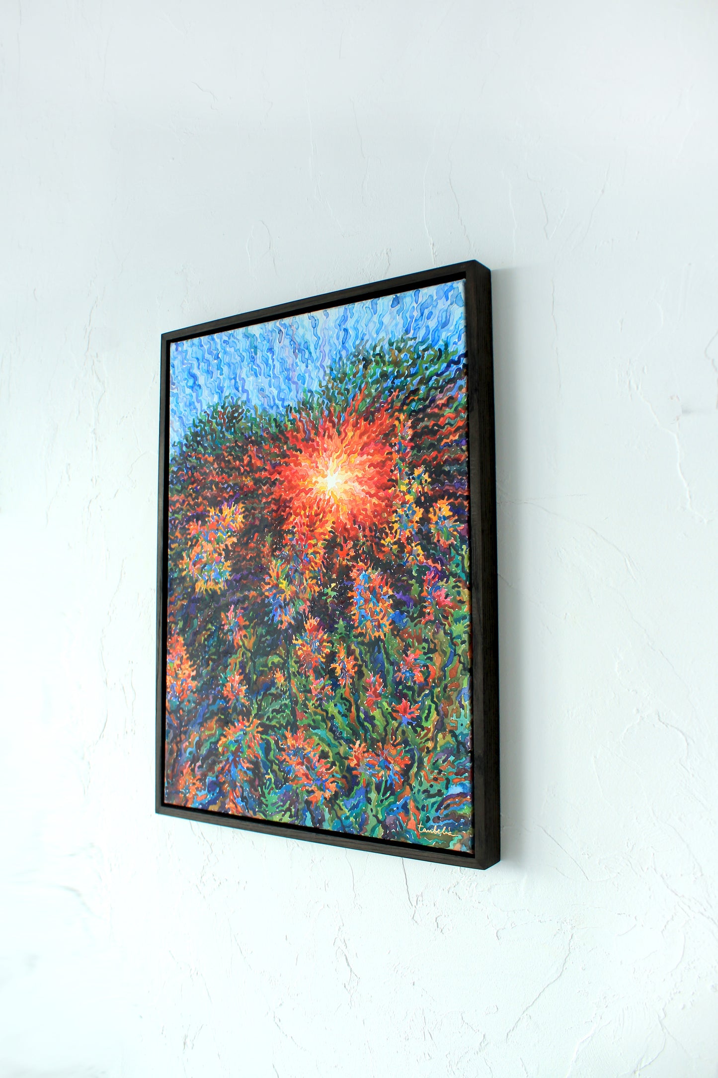 Dactylis Plant on the Sunset Watercolor Original Framed Painting by Tanbelia