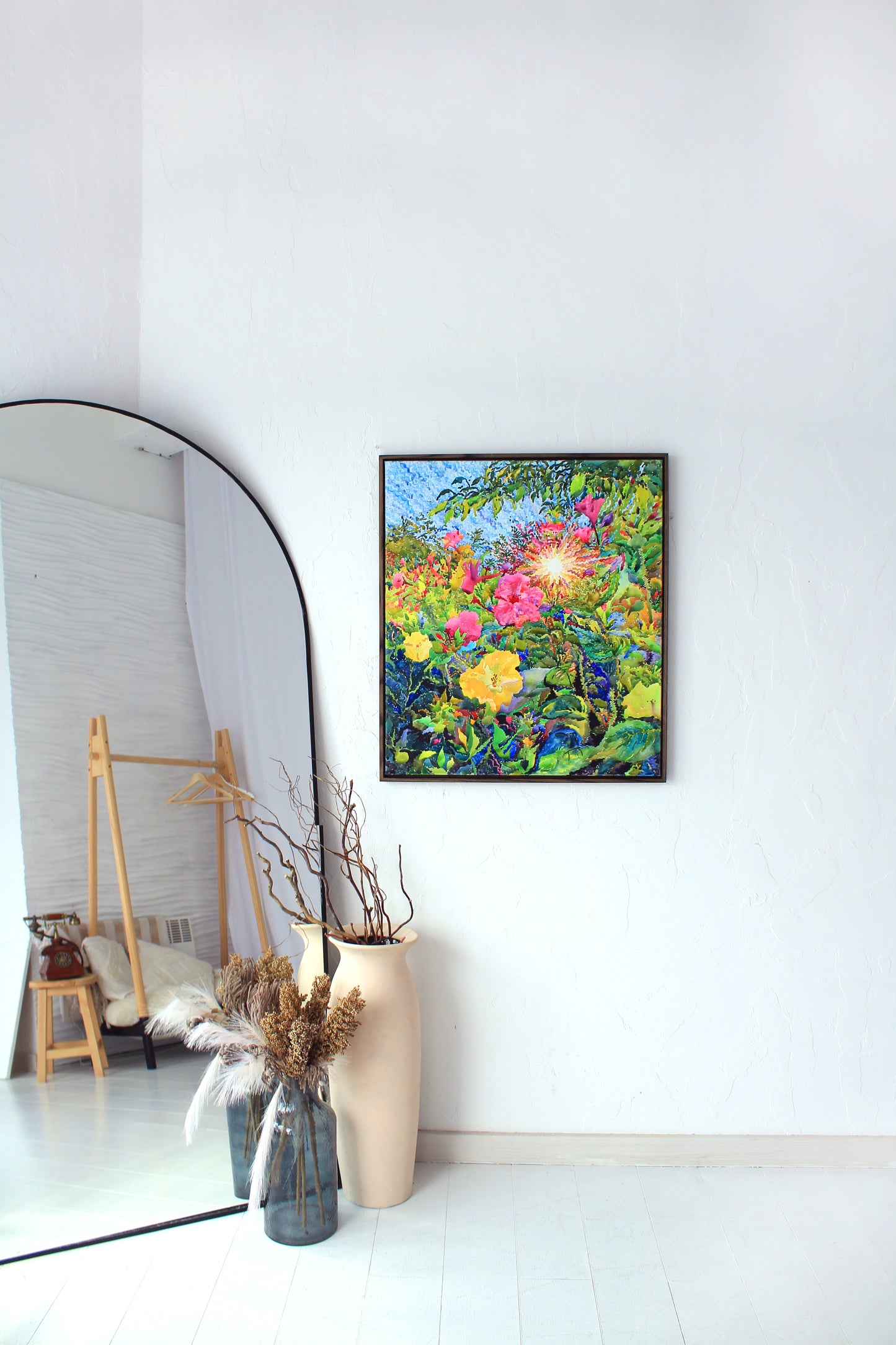 Mirabilis Flowers Watercolor Original Framed Painting by Tanbelia