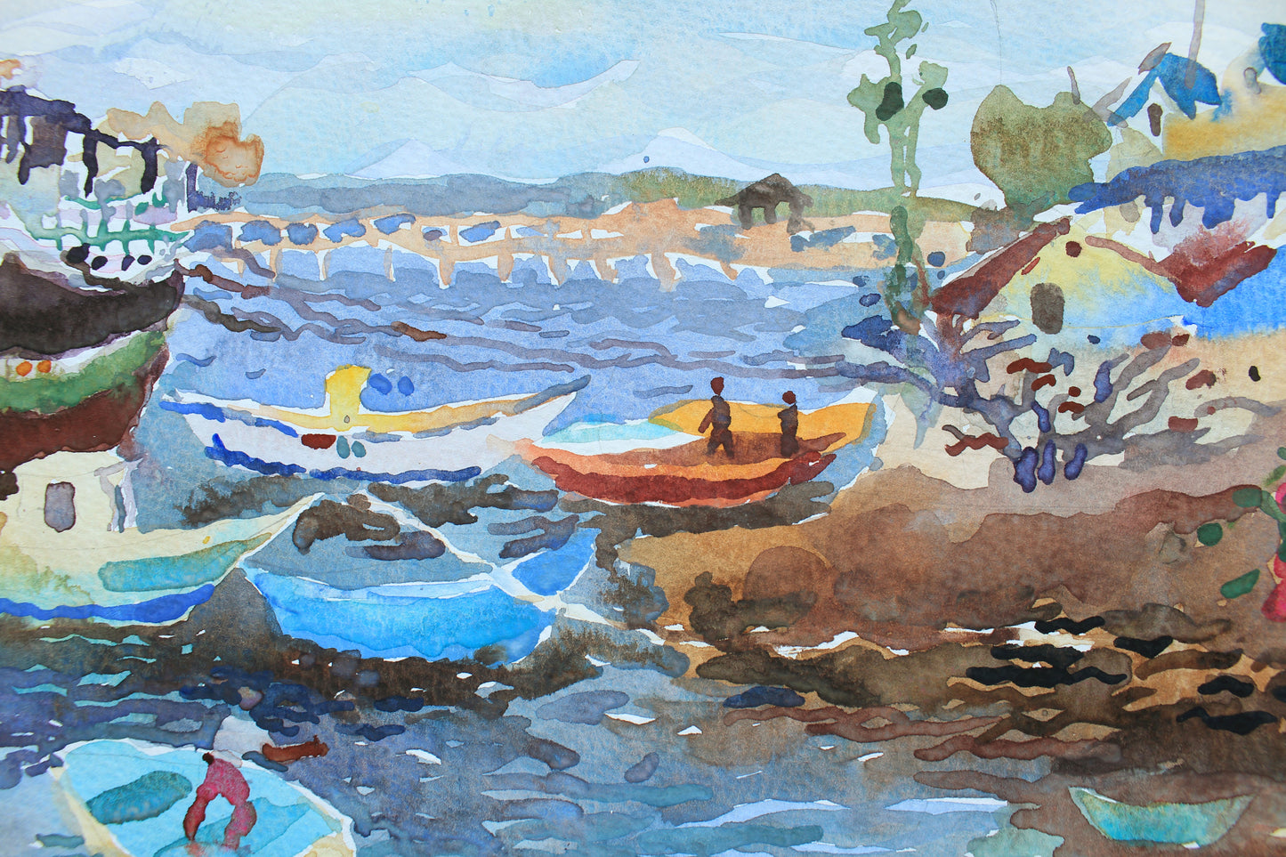 Mombasa Harbor Watercolor Painting by Tanbelia