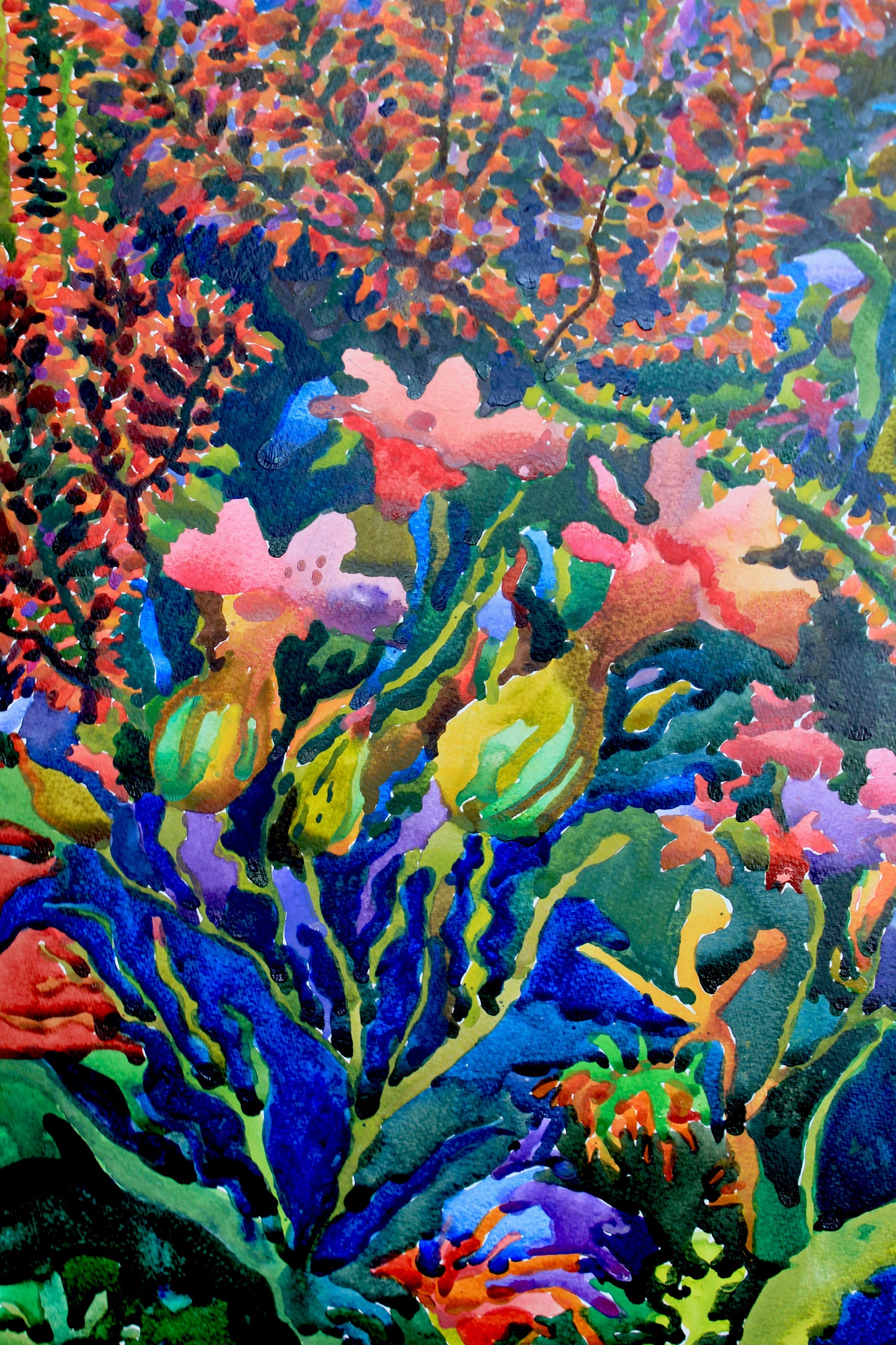 Extra Large Watercolor Painting of Summer Garden by Tanbelia