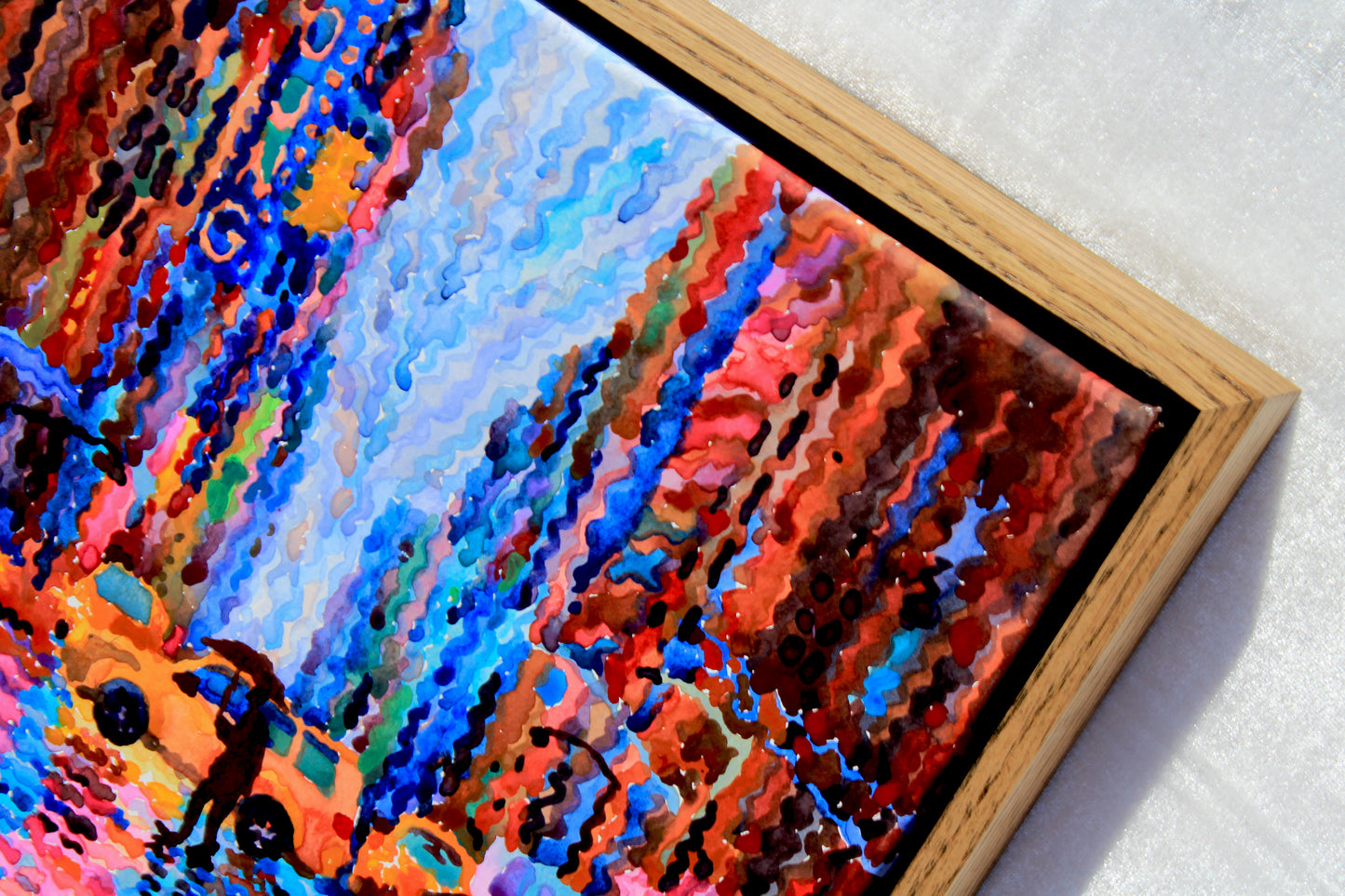 Neon Lights in New York City Framed Watercolor Artwork