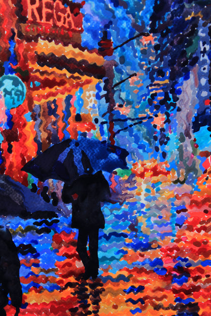 Rainy New York City Framed Watercolor Artwork