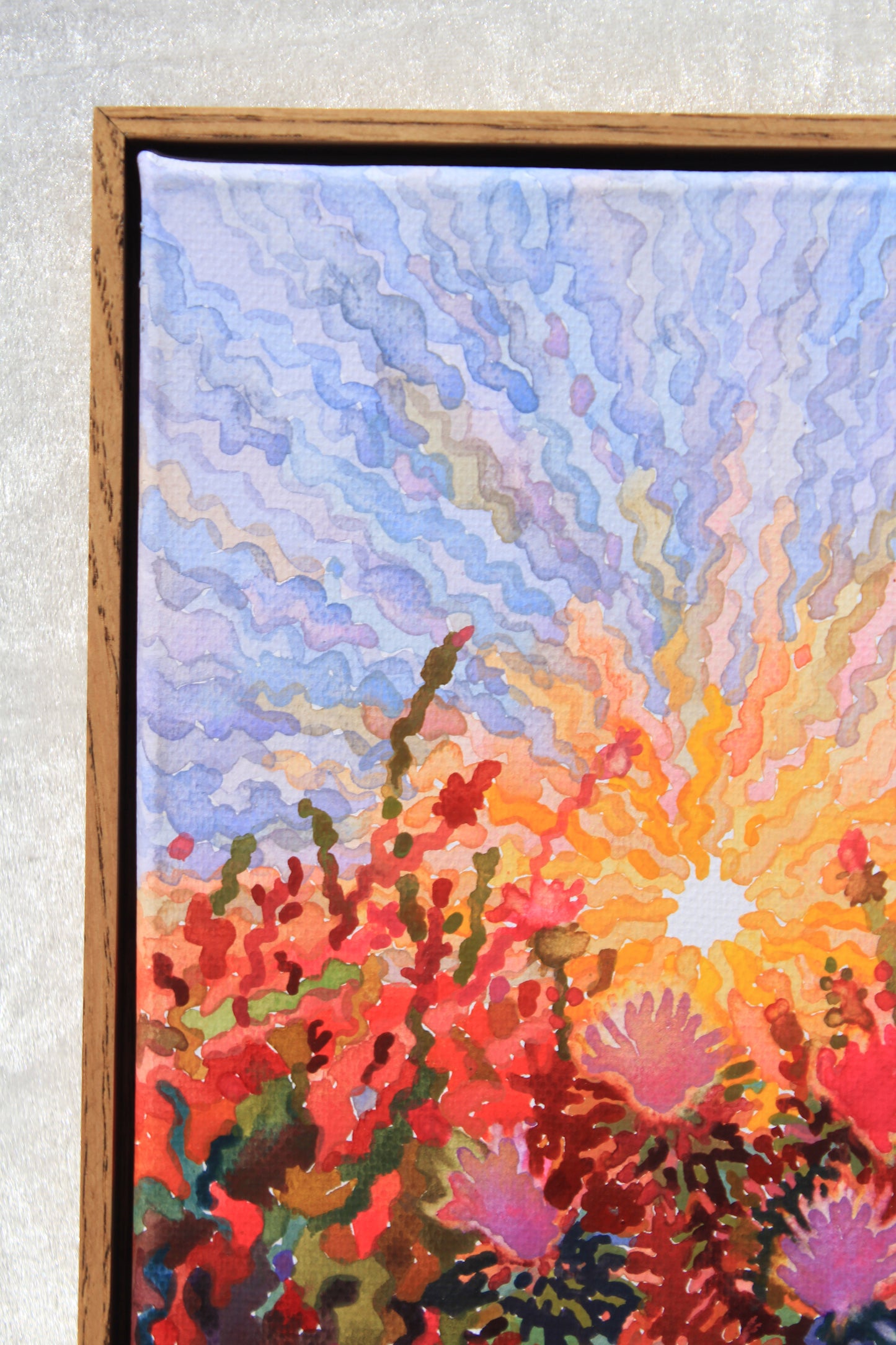 Pink Thistle Blossom Framed Watercolor Artwork