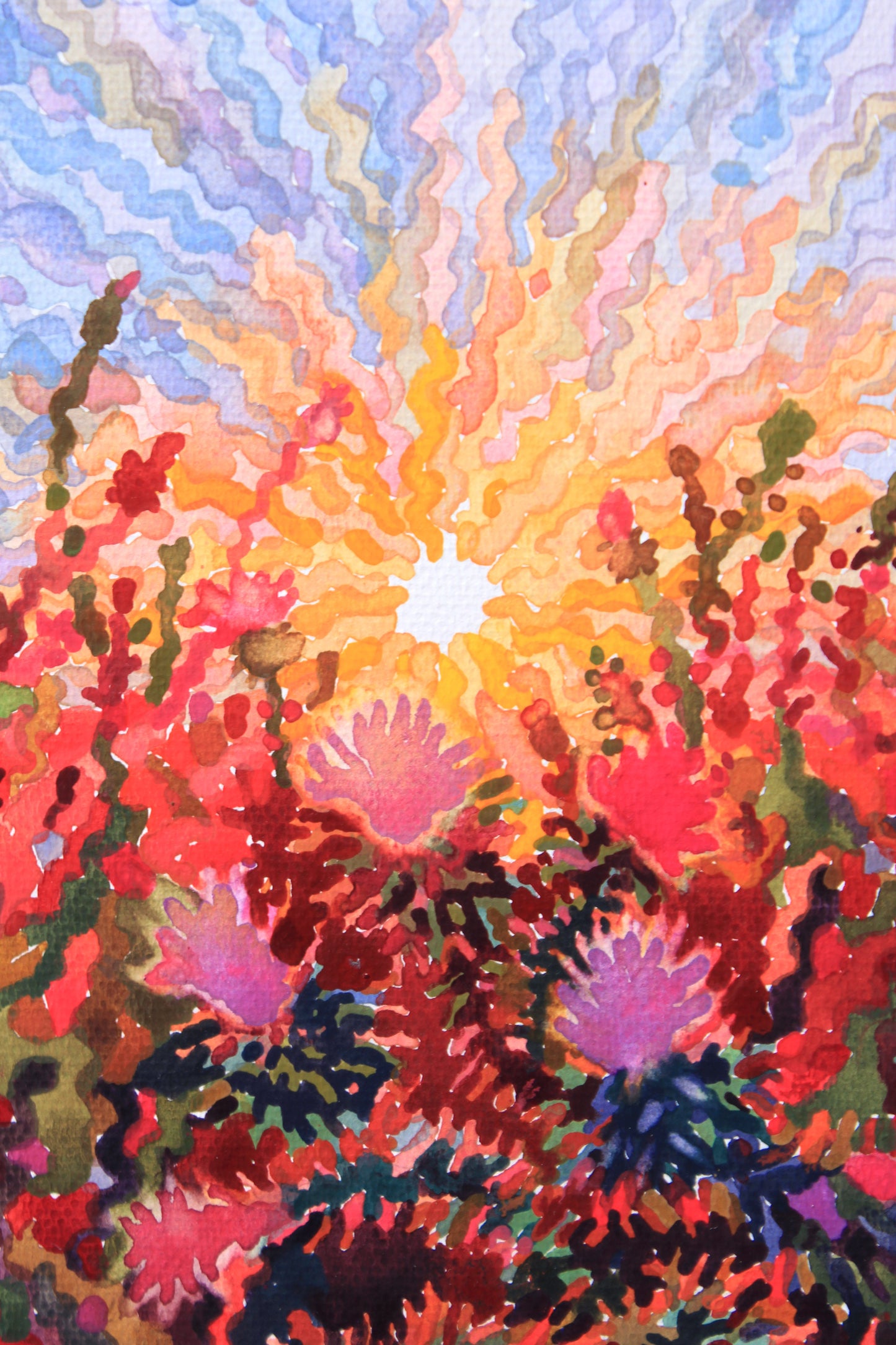 Pink Thistle Blossom Framed Watercolor Artwork