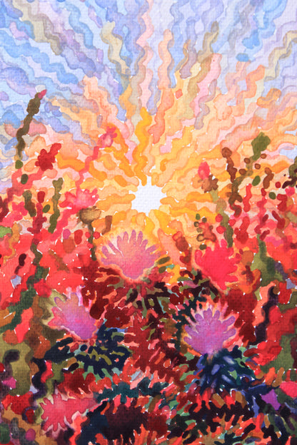 Pink Thistle Blossom Framed Watercolor Artwork