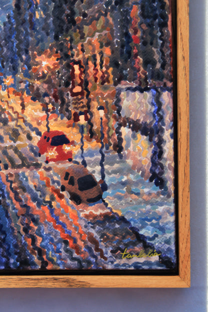 Rainy Night in New York Framed Watercolor Artwork