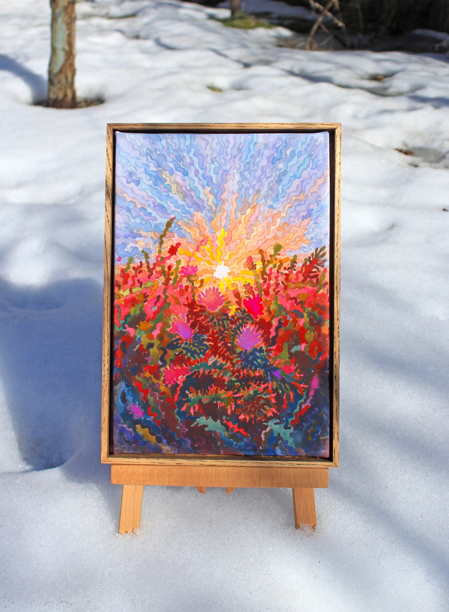 Pink Thistle Blossom Framed Watercolor Artwork