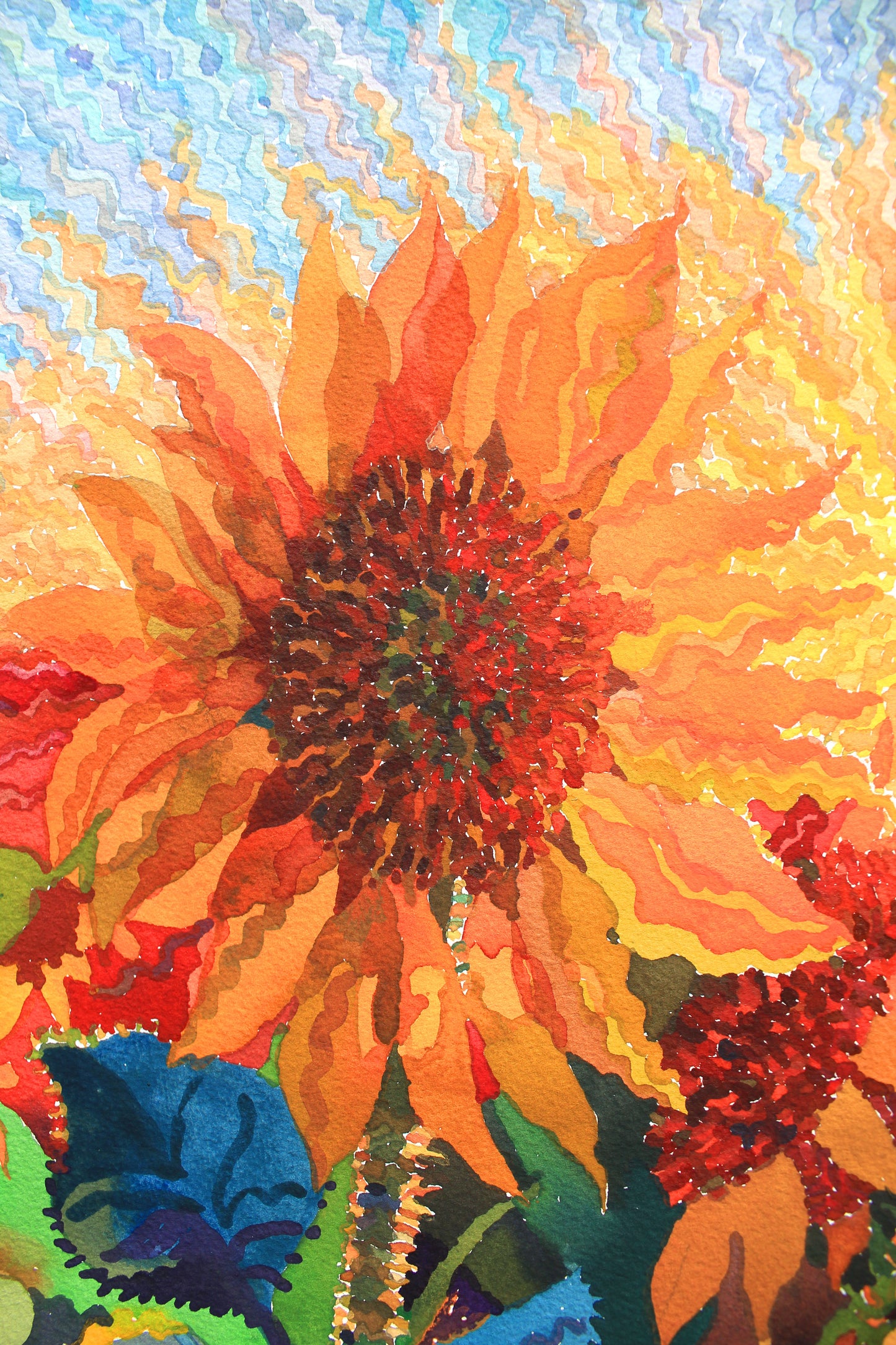 Sunflowers on the Sunset Watercolor Print