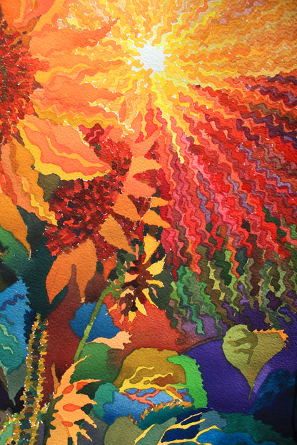 Sunflowers on the Sunset Watercolor Print