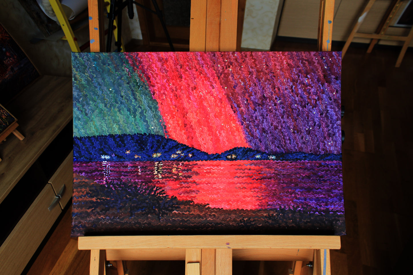 Aurora Australis Framed Watercolor Artwork - Commissioned. Second Payment