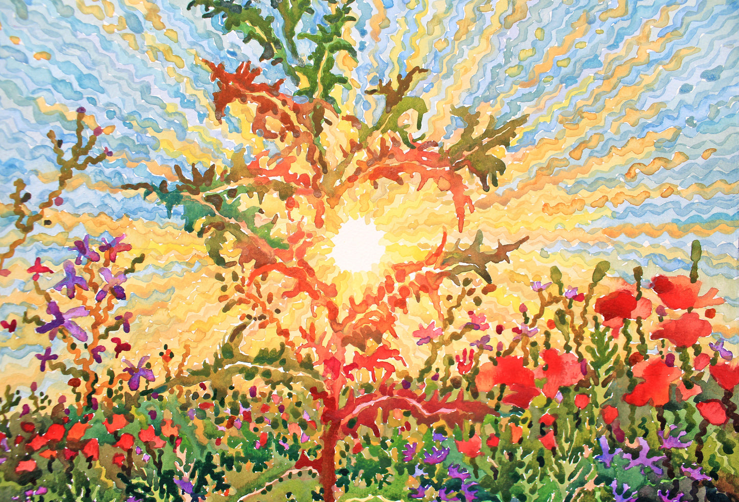 Summer Green Thistle Watercolor Print