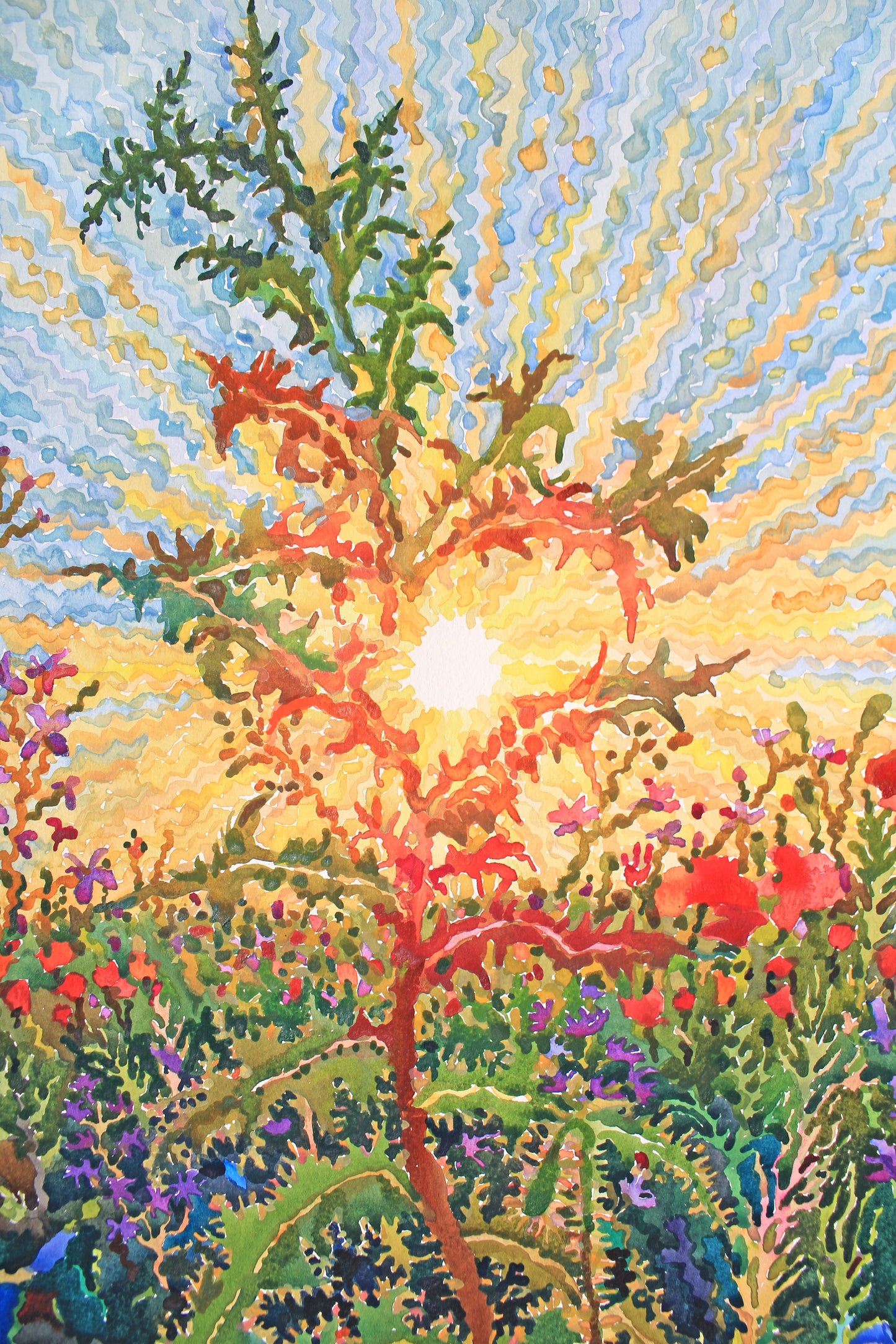 Summer Green Thistle Watercolor Print