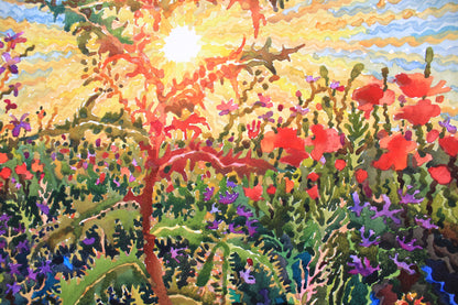 Summer Green Thistle Watercolor Painting by Tanbelia