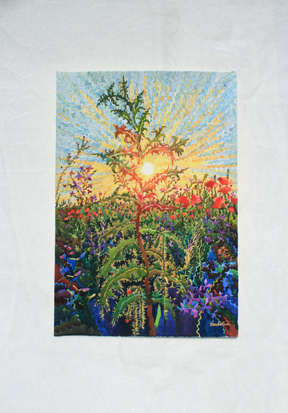 Summer Green Thistle Watercolor Print