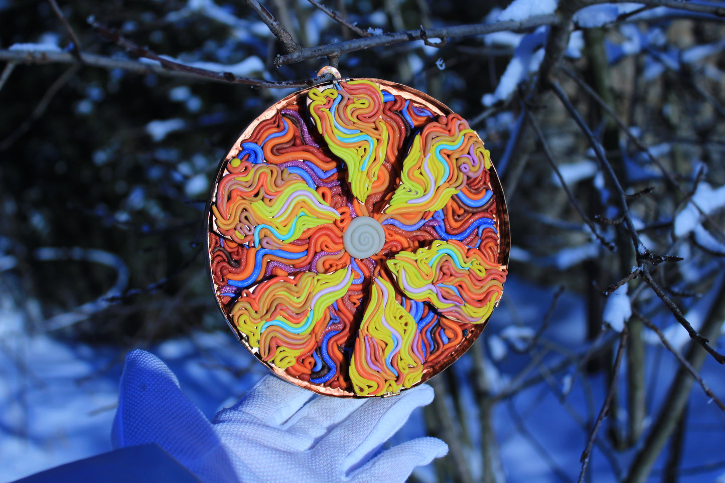 Polymer Clay Sun Wall Copper Sculpture by Tanbelia