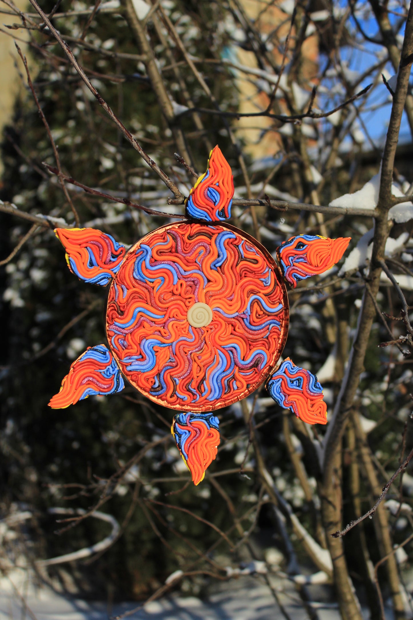 Polymer Clay Sun Wall Copper Sculpture by Tanbelia