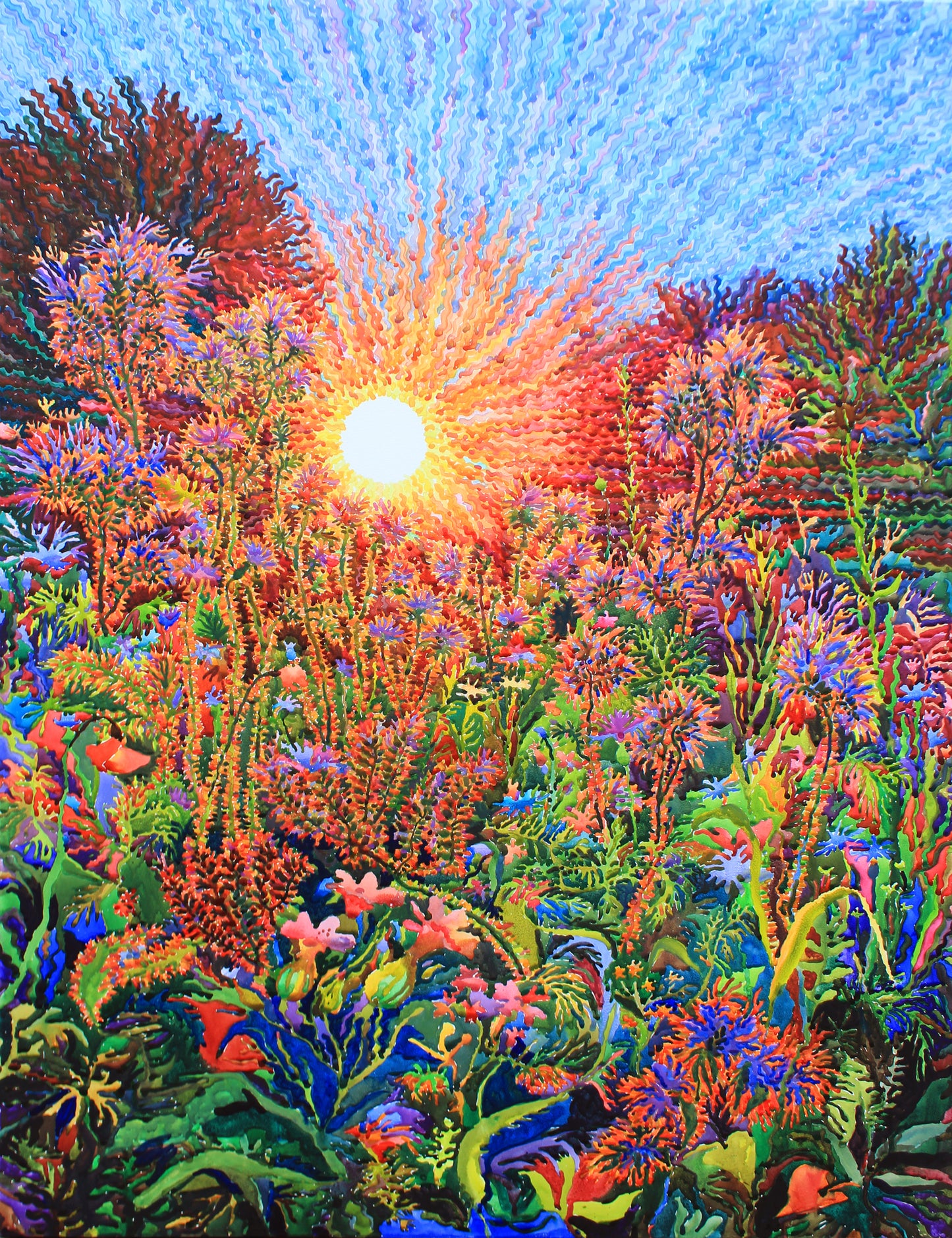 Extra Large Watercolor Painting of Summer Garden by Tanbelia