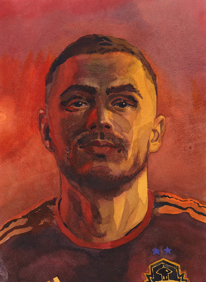 Jordan Morris Watercolor Painting by Tanbelia