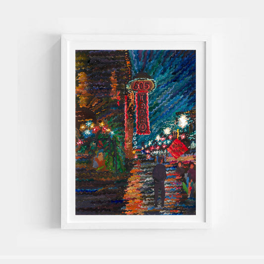 Boise Downtown at Night Watercolor Painting by Tanbelia