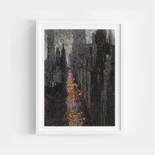 Rainy Manhattan Watercolor Painting by Tanbelia