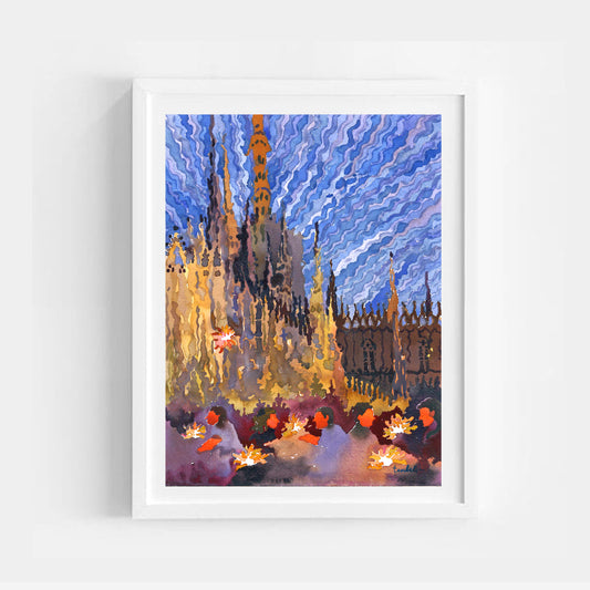 Milan City Watercolor Painting by Tanbelia
