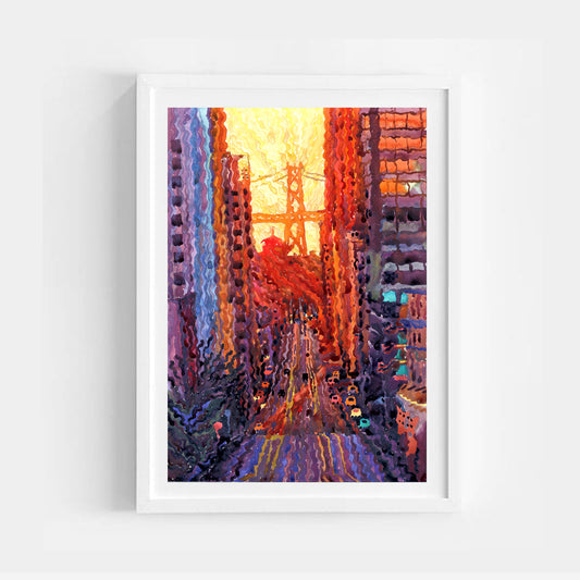 San Francisco City Bridge Watercolor Painting by Tanbelia