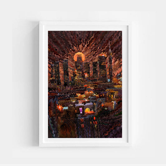 Los Angeles City Watercolor Painting by Tanbelia