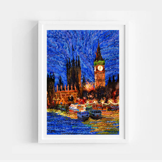 Big Ben in London City Watercolor Painting by Tanbelia