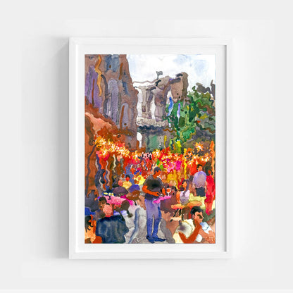Brooklyn Bridge and Dumbo restaurant in New York City Watercolor Painting by Tanbelia