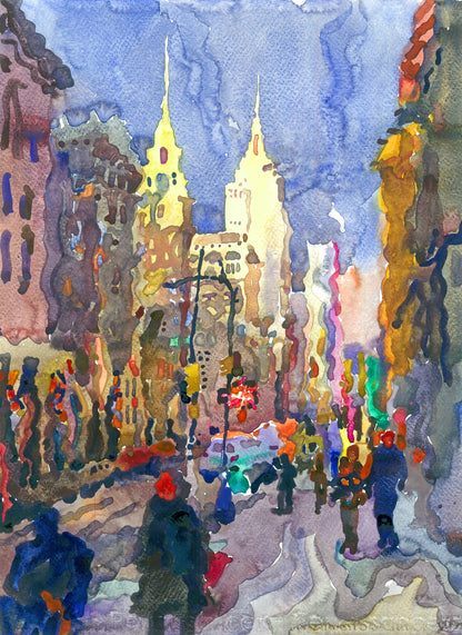Empire State Building in New York City Watercolor Painting by Tanbelia