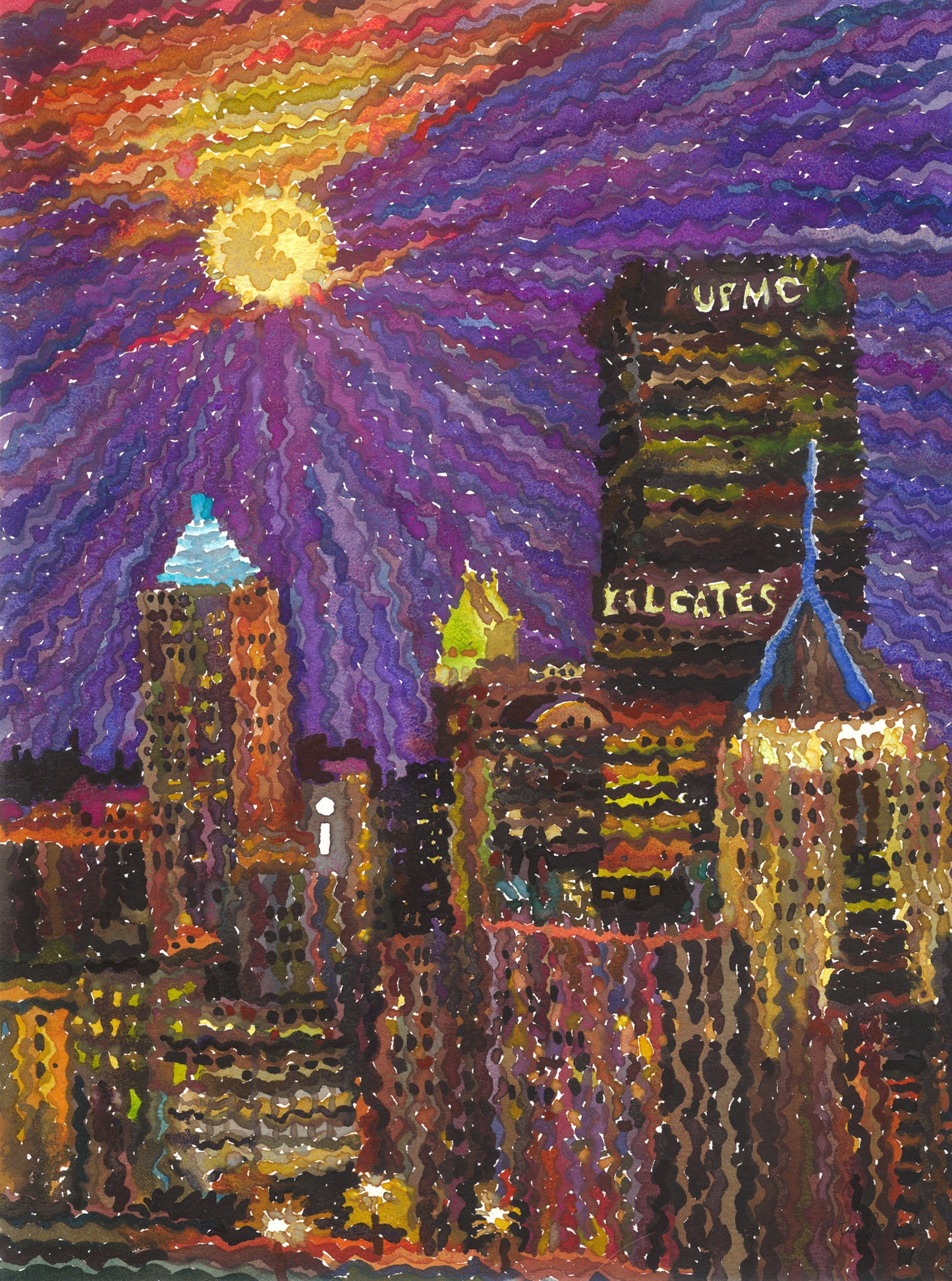 Pittsburgh Watercolor Painting by Tanbelia