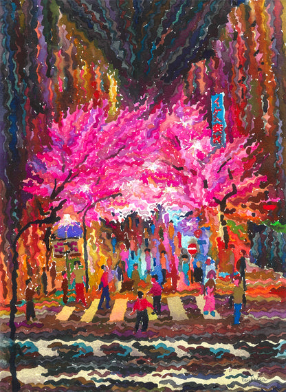 Sakura Blossom in Tokyo Watercolor Painting by Tanbelia